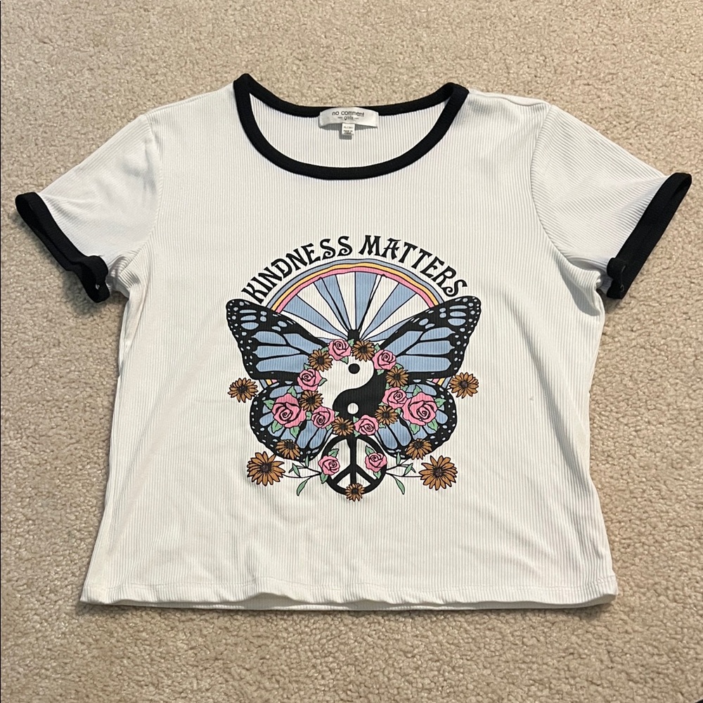 No Comment girls white butterfly graphic tee